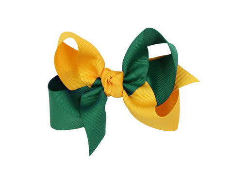Crisscross Grosgrain Bow (Forest Green & Yellow Gold)