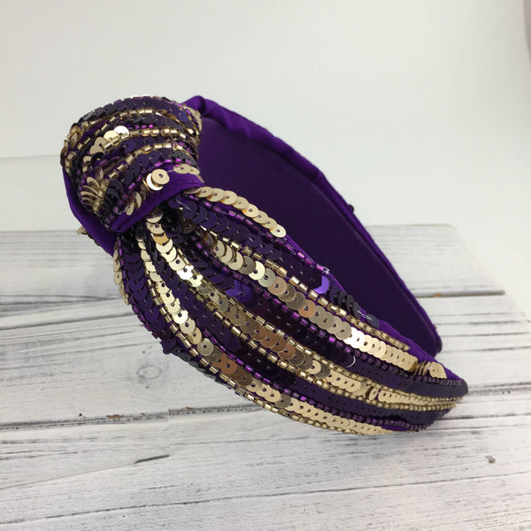 Purple and gold sequin headband