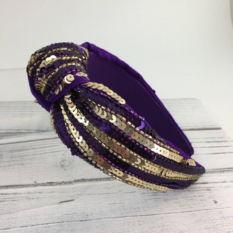 Purple and gold sequin headband