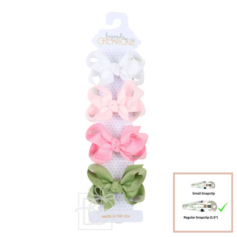 4 PACK - 3" SMALL GROSGRAIN BOWS ON SNAP CLIP