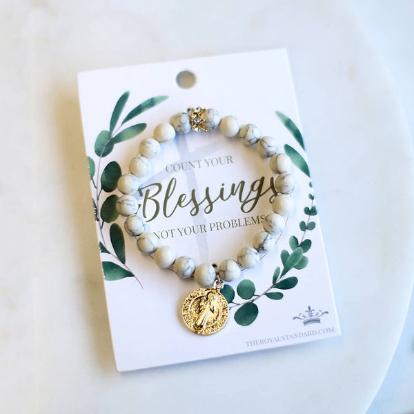 Count Your Blessings Bracelet   White Howlite/Gold   7