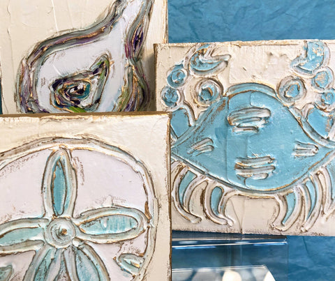 6x6 Coastal beach nautical handmade painted textured wood