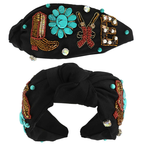 Western Love Turquoise Top Knotted Beaded Headband