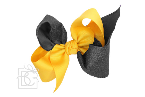 Crisscross Glitter & Grosgrain Bow (Yellow Gold & Black)