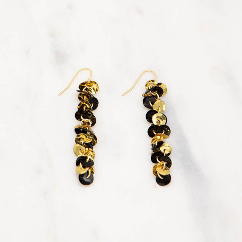 Spirit Sequin Earrings   Black/Gold   2.5"