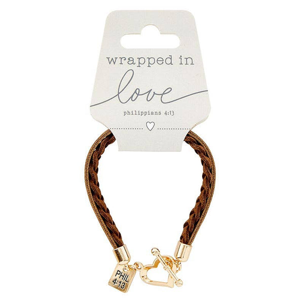 Wrapped In Love Philippians 4:13 - Brown Braided Bracelet