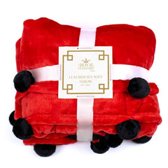 Cozy Pom Pom Throw   Red/Black   50x60