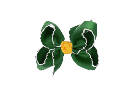 Crochet Edge Bows (Forest Green & Yellow Gold)