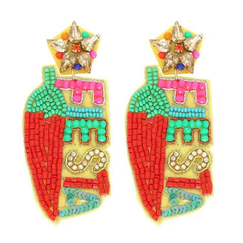 Fiesta Red Pepper Cinco De Mayo Beaded Earrings