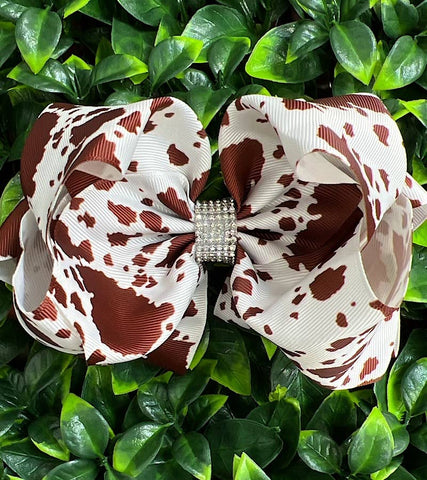 BROWN SPOTTED PRINTED HAIR BOWS 7.5"