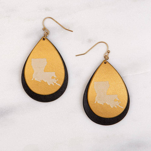 Louisiana Drop Earrings   Black/Gold  2"