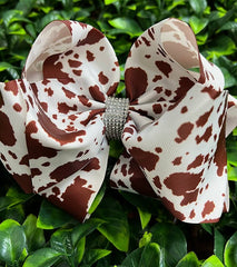 BROWN SPOTTED PRINTED HAIR BOWS 7.5"