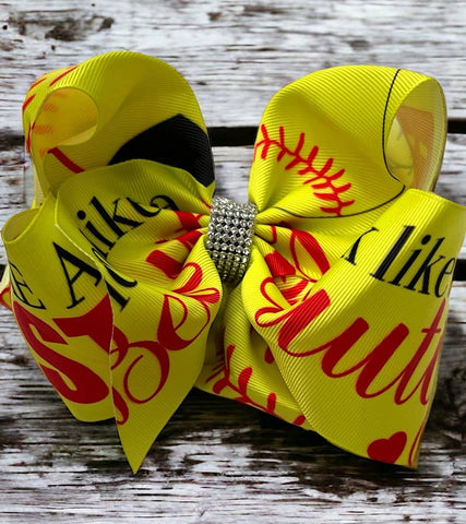 LIKE A BEATY SOFTBAL PRINTED HAIR BOW.