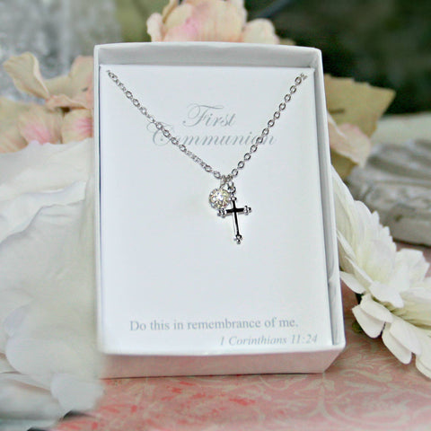 First Communion Cross and Crystal Necklace  CJ-177