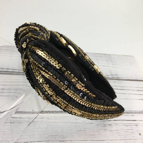 Black and gold sequin knot headband
