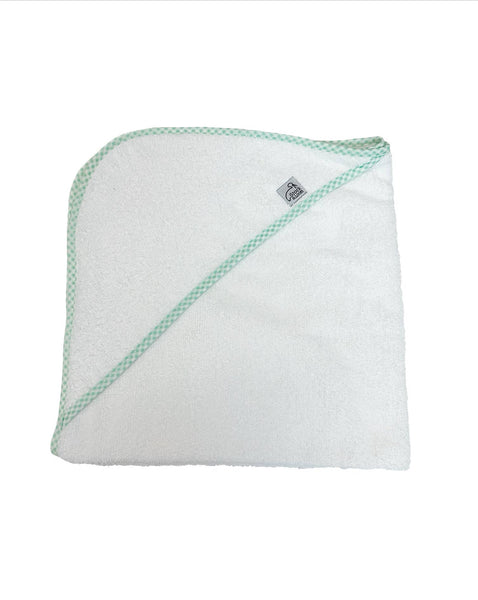 Mint Gingham Trim Hooded Towel