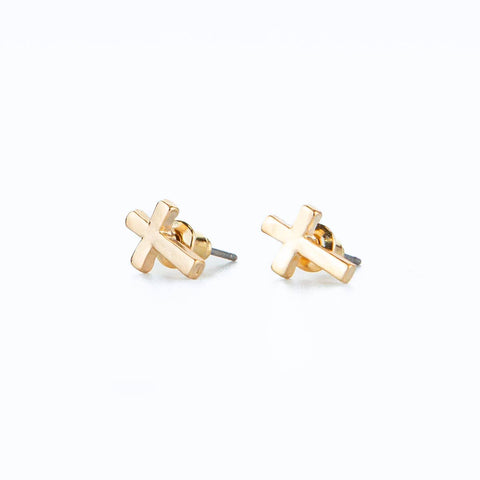 Cross Stud Earrings   Gold   .5"