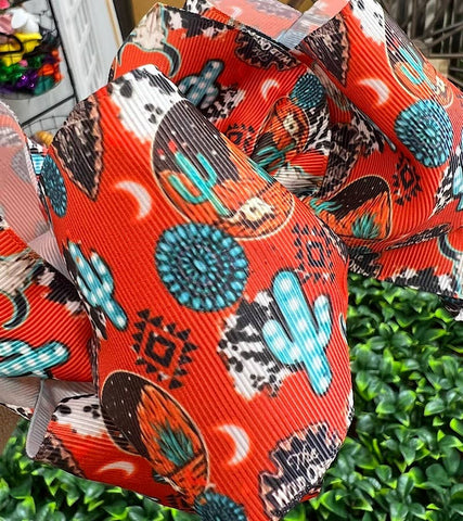 DESSERT CACTUS, CONCHO PRINTED HAIR BOW.