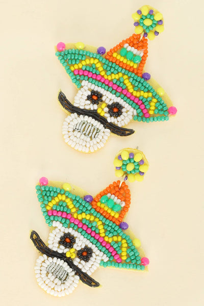 Cinco De Mayo Sombrero Mustache Beaded Earrings