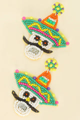 Cinco De Mayo Sombrero Mustache Beaded Earrings