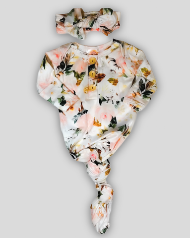 Pink garden knotted gown and matching headband