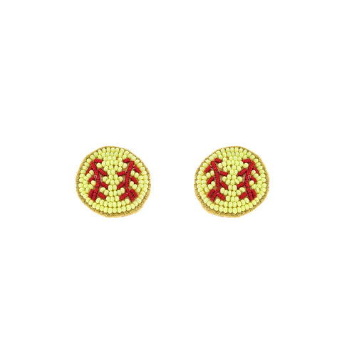 Beaded Softball Stud Earrings
