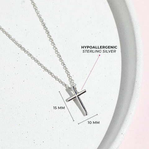 Small Cross 14mm Toddler / Kids Necklace - Sterling Silver