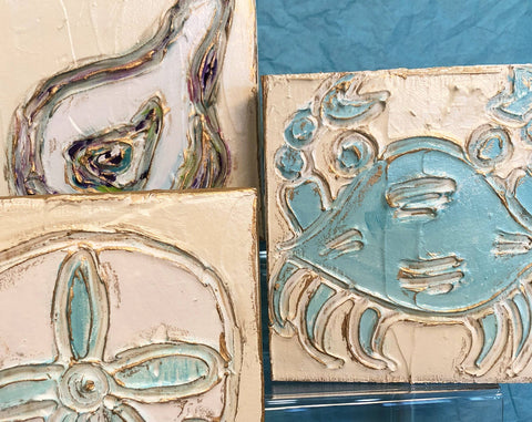 6x6 Coastal beach nautical handmade painted textured wood