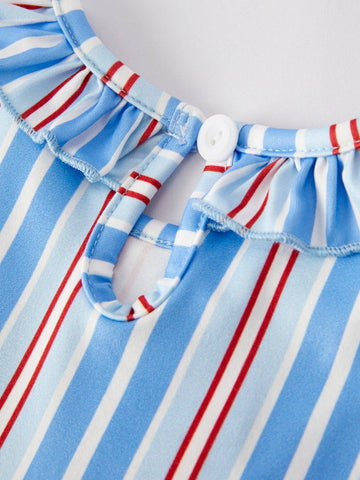 4th of july Toddler Girls Ice Cream Striped Smocking Embroidered Set