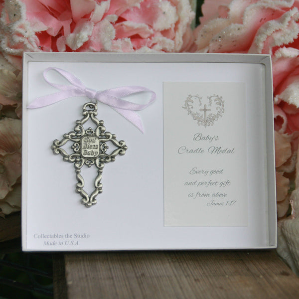 Baby Cradle Medal God Bless Baby Cross for Girl