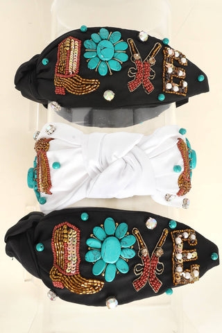 Western Love Turquoise Top Knotted Beaded Headband