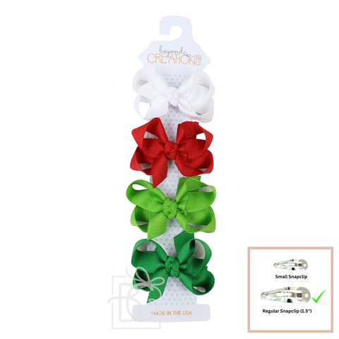 4 PACK - 3" SMALL GROSGRAIN BOWS ON SNAP CLIP