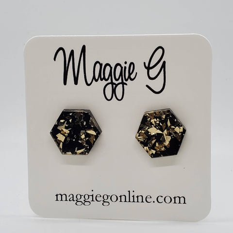 Black and gold Octagon Stud