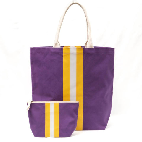 Campus Stripe Cosmetic   Purple/White/Yellow   10.25x6.75x3
