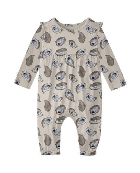 Coastal Oysters Long Sleeve Flutter Romper
