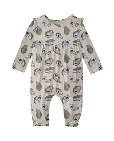 Coastal Oysters Long Sleeve Flutter Romper