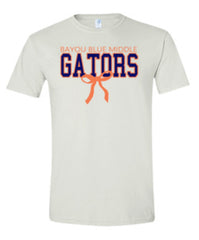 Bayou Blue Middle Gators with orange bow on white tee