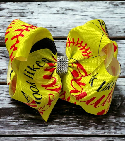 LIKE A BEATY SOFTBAL PRINTED HAIR BOW.