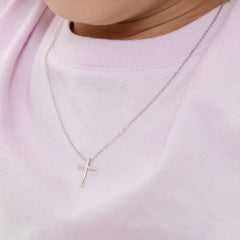 Small Cross 14mm Toddler / Kids Necklace - Sterling Silver