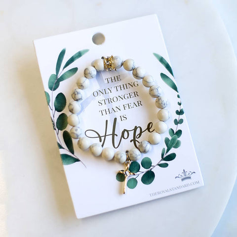 Strong Hope Bracelet   White Howlite/Gold   7"