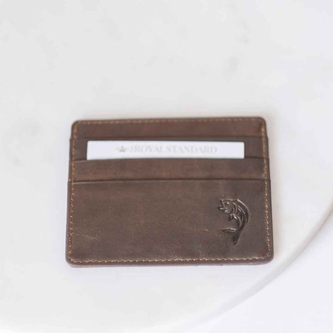 Fish Leather Embossed Slim Wallet   Dark Brown   3.5x4