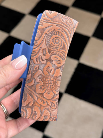 Tooled Leather Large Claw Clip, Hair Clip, Hair Claw Clip