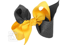 Crisscross Glitter & Grosgrain Bow (Yellow Gold & Black)