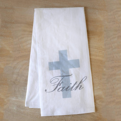Faith Flour Sack Hand Towel   White/Tradewinds   20x28