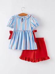 4th of july Toddler Girls Ice Cream Striped Smocking Embroidered Set