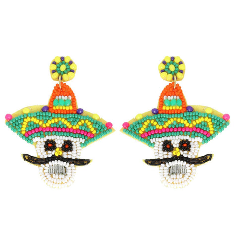 Cinco De Mayo Sombrero Mustache Beaded Earrings