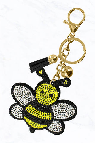 Rhinestone Bee Cushion Keychain with Tassel, Ornament