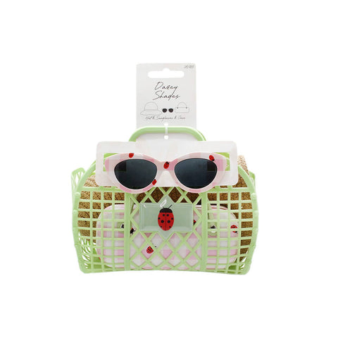 Kids Sunglass with Case Hat Bag Premium Set Girls Combo New