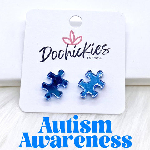 Mirror Acrylic Autism Awareness Puzzle Studs Earrings