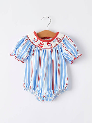 Flag Medal Ice Cream Smock Embroidery Baby Girl Romper